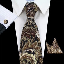 GUSLESON Fashion Mens Tie Set Cotton Neck Tie Pocket Square Cufflinks 8cm Classic Floral Paisley Ties for Men Suits Corbatas 2024 - buy cheap