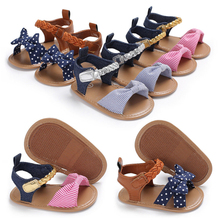 Newborn Kid Baby Girl Flower Sandals Summer Casual Shoes Striped Bow Flat With Heel Soft Hook Fashion Shoes 3 Style 0-18M 2024 - buy cheap