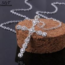 Женское Ожерелье с кристаллами FANALA, серебряное ожерелье с подвеской в виде креста, ювелирное изделие 2024 - купить недорого