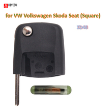 Keyecu flip remoto cabeça chave do carro id48 chip fob para vw volkswagen skoda seat golf jetta coelho (quadrado) 2024 - compre barato