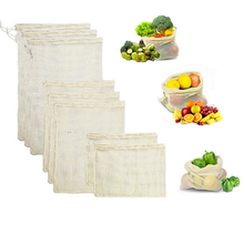Bolsas de algodón reutilizables para verduras, bolsas de malla de almacenamiento de frutas y verduras, lavables a máquina, con cordón 2024 - compra barato