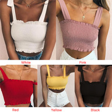 Women Solid Sexy Ruffled Sleeveless Tops Bow Tied Strap Crop Tops Hem Casual Short Tops Ladies Summer Crop Top 2024 - buy cheap