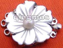 SALE 25mm Flower shell and white 6mm Pearl three strands Clasp-gp83 2024 - buy cheap