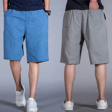 Pantalones cortos informales de algodón y lino para hombre, Shorts finos de moda, cintura elástica hasta la rodilla, de talla grande XL, 2XL3XL, 4XL, 5XL, novedad de verano 2024 - compra barato