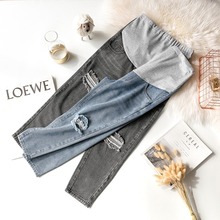 Pregnant women nine points jeans spring and summer pregnant women stomach lift pants maternity clothes pregnancy pants 2024 - buy cheap