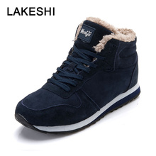 LAKESHI Men Boots 2022 Winter Shoes Warm Fur Ankle Boots Men Shoes Black Fashion Couple Work Sefety Shoes Lace Up Male Shoes 2024 - buy cheap