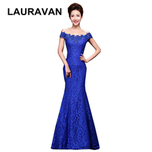 Laço azul-real-ombro de fora elegante-dama de honra-honra Vestido de festa longo cheongsam vestido de dama-de-honra para casamento 2024 - compre barato