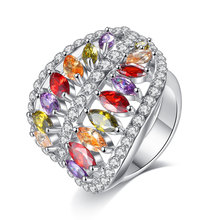 Hainon-anillo de compromiso de circonia cúbica para mujer, sortija elegante de Color plateado, con hojas de colores, distribución de joyería 2024 - compra barato