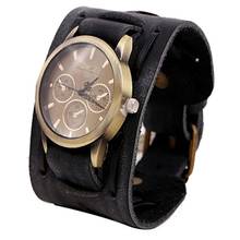 Mens Wide Leather Band Watches 2017 Fashion Gold Dial Quartz Wristwatches Retro Punk Rock Mens Clock Relojes Hombre Dec05 2024 - buy cheap