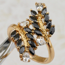 Размеры #7 #8 Великолепная магия черный драгоценными камнями кольца желтый золотой позолоченные украшения подарок для Для женщин mb101f 2024 - купить недорого