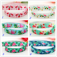5/8'' Free shipping Fold Elastic FOE flamingo pineapple  printed headband headwear hairband decoration wholesale OEM B1485 2024 - buy cheap