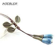 Long Ceramic Necklace For Women Sweater Chain Handmade Tassel Jewelry Boho Necklaces & Pendants With Leaf green Red Blue 2024 - buy cheap