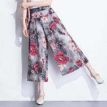 Spring Summer Fashion Women Floral Pleated Wide Leg High Elastic Waist Pants , Female Woman Printed Flower 4xl Chiffon Trousers 2024 - buy cheap