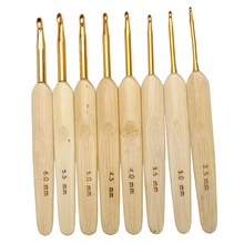 8pcs 8 sizes Crochet Hook Bamboo handle Golden Aluminum Crochet Hooks Knitting Needles Sewing Tools 2.5mm-6mm E5M1 2024 - buy cheap