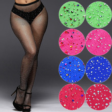 Neon Pantyhose Women Tights Sexy Hollow Out Rhinestone Fishnet Carnival Stockings Glitter Transparent Lingerie Diamond Pantyhose 2024 - buy cheap