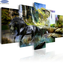 5pcs Full Drill Square Waterfall horse landscape 5D DIY Diamond Painting Diamond Embroidery Cross Stitch kits rhinestones decor 2024 - buy cheap