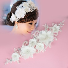 2014 Hot Selling Handmade White Flower Design Rhintestone Lace Bridal Headpiece Wedding Jewelry 2024 - buy cheap