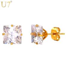 U7-pendientes cuadrados de cristal de acero inoxidable para mujer, joyería de moda, Color dorado, venta al por mayor, 2016, E779 2024 - compra barato