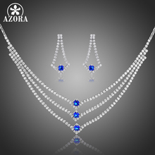 AZORA New Luxury Wedding Necklace Earrings Set Blue Clear Round Cut Cubic Zirconia Jewelry Sets Women Lovers Party Gifts TG0253 2024 - buy cheap