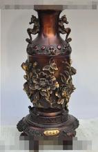 S00319  12"chinese fengshui bronze Rich flowers Butterfly statue Zun Cup Bottle Pot Vase 2024 - buy cheap