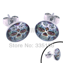 Fashion Flower Cross Ghost Skull Earrings Stainless Steel Jewelry Motor Biker Men Earring Studs SJE370044A 2024 - buy cheap