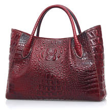 100% Genuine Oil Wax Leather Women Messenger Shoulder Top Handle Bags Crocodile Pattern Business Lady Cross Body Tote Handbag 2024 - buy cheap