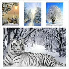 ARTBACK 5d diy diamond painting snow tree tiger diamond embroidery winter full square drill 3d diamond mosaic wall sticker 2024 - buy cheap