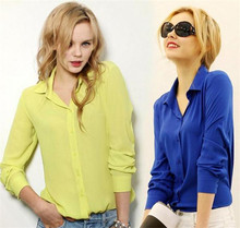 2015 Woman Clothes Fashion Spring Autumn Chiffon Elegant All Match Solid OL Sexy Casual Shirt Blouse Many Color Blusas Femininas 2024 - buy cheap