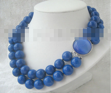 CBN521  Beautiful 17" 2row 14mm perfect round Lapis Lazuli color  necklace-opal Clasp 2024 - buy cheap