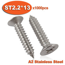 1000 piezas DIN7982 ST2.2 x 13 A2 de acero inoxidable tornillo autorroscante de Cruz con cabeza avellanada-Tornillos 2024 - compra barato