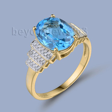 LANMI Women Toaz Rings Pure 14KT Yellow Gold In Side Diamonds Blue Topaz Ring For Birthday Gift 2024 - buy cheap
