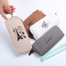 1PC Simple Creative Paris Style Pattern Pen Pencil Case Retro Towers Linen Men and Women Holder Storage Bag Office Stationery 2024 - buy cheap