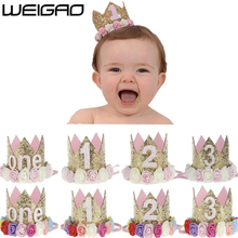 WEIGAO 1pcs 1 2 3 Birthday Caps Flower Crown 1st Birthday Hat Newborn Baby Birthday Headband 1 Year Birthday Party Decorations 2024 - купить недорого