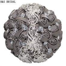 H&S BRIDAL Dark gray Wedding Flowers Bridal Bouquets Artificial Wedding Bouquets Rhinestone Rose buque de noiva 2024 - buy cheap