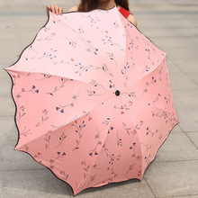 Paraguas automático con estampado bonito de flores para mujer, sombrilla uv plegable de tres pliegues para la lluvia 2024 - compra barato
