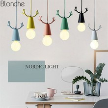 Nordic Deer Pendant Lights Christmas Antlers E27 Led Hanging Lamp for Children's Room Bedroom Kitchen Home Light Fixtures Decor 2024 - buy cheap