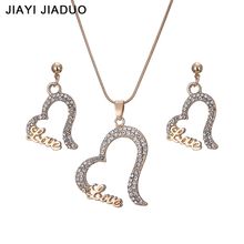 jiayijiaduo Newly Wedding Women Jewelry Gold-Color Heart Necklace Earrings Sets Rhinestone Pendant For Party Costume Accessories 2024 - buy cheap