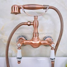 Antique Red Copper Bathroom Faucet Bath Faucet Mixer Tap Wall Mounted Hand Held Shower Head Kit Shower Faucet Sets Kna305 2024 - buy cheap