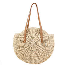 AUAU-Round Straw Beach Bag Vintage Handmade Woven Shoulder Bag Raffia Circle Rattan Bags Bohemian Summer Vacation Casual Bags 2024 - buy cheap