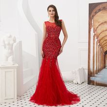 Mermaid Evening dress 2019  manual beaded red diamond Dubai Women special accasion dress Beauty Pageant Dress vestido de noiva 2024 - buy cheap