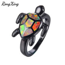 RongXing Orange Fire Opal Turtle Rings For Women Men Fashion Animal Jewelry Vintage Black Gold Filled Ring Wedding Gifts RB1034 2024 - buy cheap