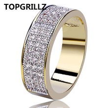 TOPGRILLZ Hip Hop Iced Out Bling Jewelry Ring Gold Color Micro Pave Cubic Zircon Round Rings For Men And Women Gifts 2024 - buy cheap