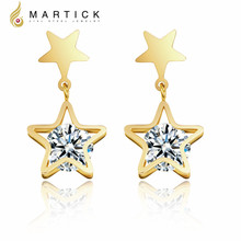 Martick Gold-cor Dupla Estrela de Cinco pontas-AAA CZ Moda Brincos Rose Gold Preço de Fábrica Evitar Alergia E169 2024 - compre barato