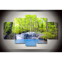 Home Decor Painting Living Room Wall Art Modular 5 Panel Waterfall Forest Landscape HD Printed Modern Canvas Pictures Framed 2024 - buy cheap