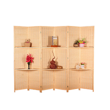 Pantalla divisoria de bambú con bisagras para sala de estar, marco de madera divisoria de 6 paneles, con 2 estantes de exhibición 2024 - compra barato