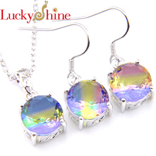 Luckyshine 2 Pcs/Lot Wedding Jewelry Set Round Rainbow Bi Colored Tourmaline Gems Silver Plated Pendants Necklaces Earring Set 2024 - buy cheap