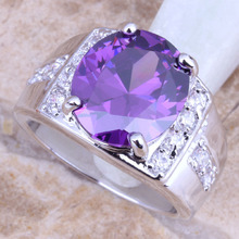 Encantador anillo de circonia cúbica púrpura Chapado en plata para mujer, joyería ovalada, tamaño 6 / 7 / 8 / 9 R1267 2024 - compra barato