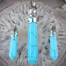 Blue Howlite Stone GEM Pendulum Bead Pendant Earrings Set 2024 - buy cheap
