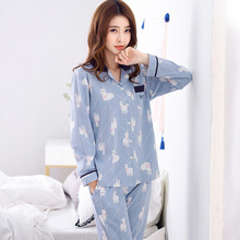 JINUO New Autumn Winter Women Pajamas Sets Cotton Warm Casual Sweet Lovely Young Girls Suit Cartoon Animal Alpaca Sleepwear Sets 2024 - buy cheap