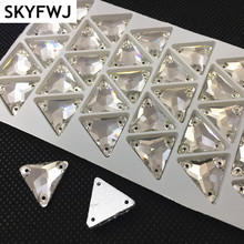 12mm 16mm 22mm forma triangular cristal claro blanco coser Cristal de diamantes de imitación costura de cristal cuentas Flatback 3 agujeros para la ropa 2024 - compra barato